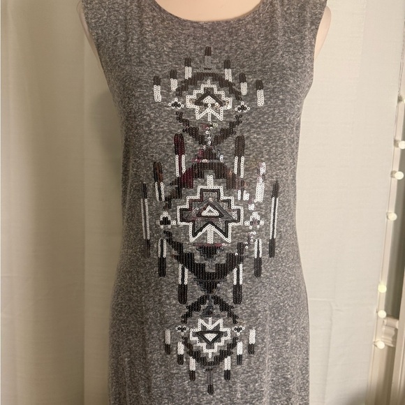 Express Women’s Sleeveless Maxi Dress Small Gray Aztec Tribal Sequin Bodycon - Picture 2 of 6